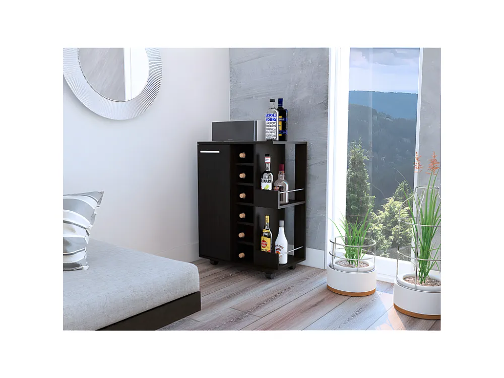 Carrello da bar, con portabottiglie e ruote 82,1 cm L X 60 cm P X 37,5 cm P Nero