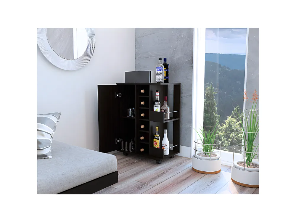 Carrello da bar, con portabottiglie e ruote 82,1 cm L X 60 cm P X 37,5 cm P Nero