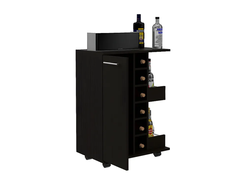Carrello da bar, con portabottiglie e ruote 82,1 cm L X 60 cm P X 37,5 cm P Nero