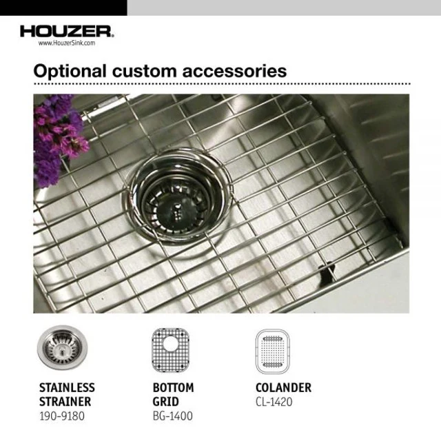 Houzer Club Series 14" Acciaio inox Steel Undermount Medium Bowl Bar/Prep Sink includes Basket Strainer
