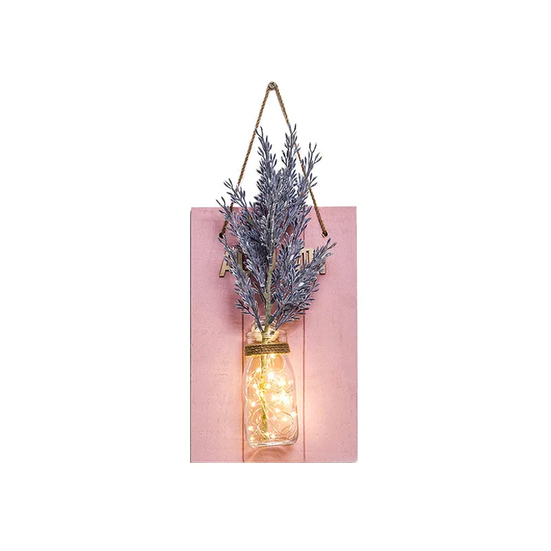 Lampada da parete forma di fiore/ramo rosa, barattolo di vetro rustico, luce scintillante per bar ristorante