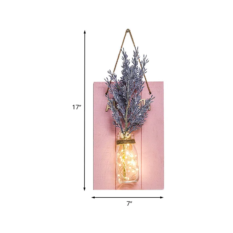 Lampada da parete forma di fiore/ramo rosa, barattolo di vetro rustico, luce scintillante per bar ristorante
