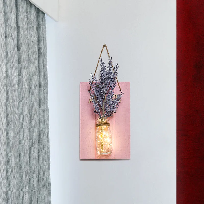 Lampada da parete forma di fiore/ramo rosa, barattolo di vetro rustico, luce scintillante per bar ristorante