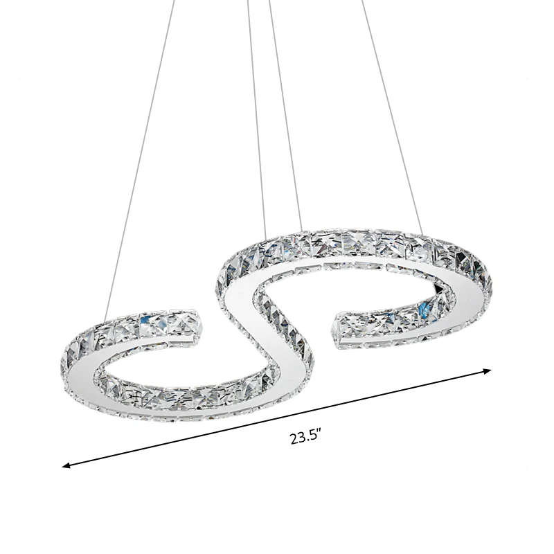 Lampadario forma di S Lampadario sospensione LED cristallo cromato stile attuale con luce calda/bianca per cucina