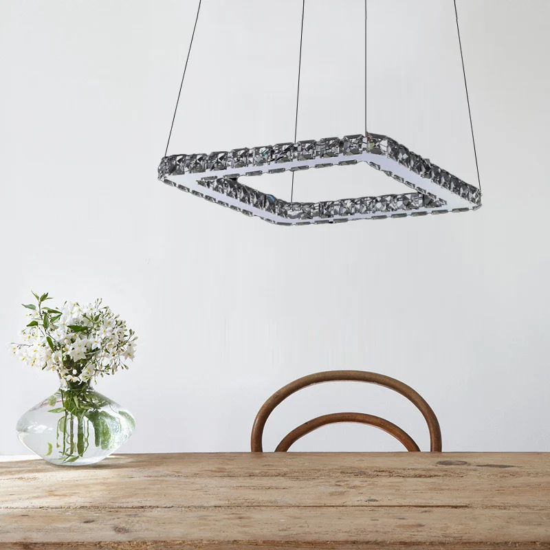 Lampadario innovativo sospensione sospensione LED quadrato cristallo cromato Lampadario luce calda/bianca/naturale per sal...