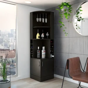Mobile bar angolare Syrah, con portabicchieri 180,6CM L X 46,9CM X 46,9CM L X 46,9CM P Nero