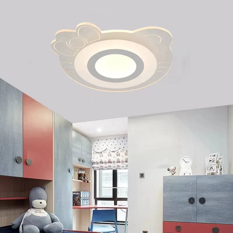 Plafoniera LED creativa per sala giochi con fiocco acrilico per gattino, luce da incasso, bianco
