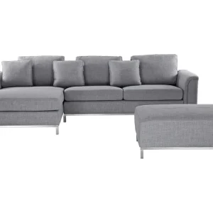 Right Hand Fabric Corner Sofa Ottoman Light Grey OSLO