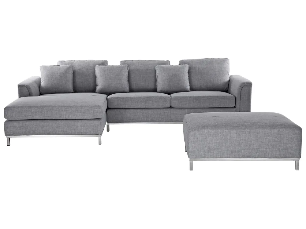 Right Hand Fabric Corner Sofa Ottoman Light Grey OSLO