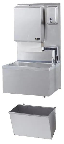 Stazione lavamani SOFINOR con richiesta acqua elettronica e accessori acciaio inox LMASWTEX