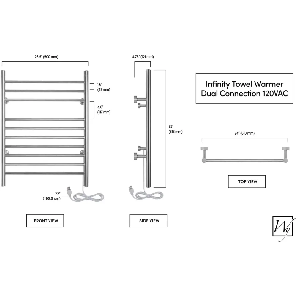 WarmlyYours - TW-F10BS-HP - Infinity Towel Warmer, Brushed, Gemello Connection, 10 Bars