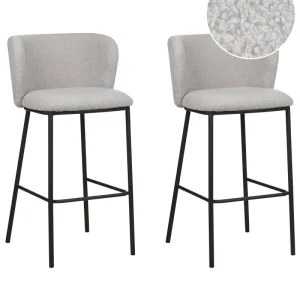 Bar Chair Set 2 Boucle Light Grey MINA