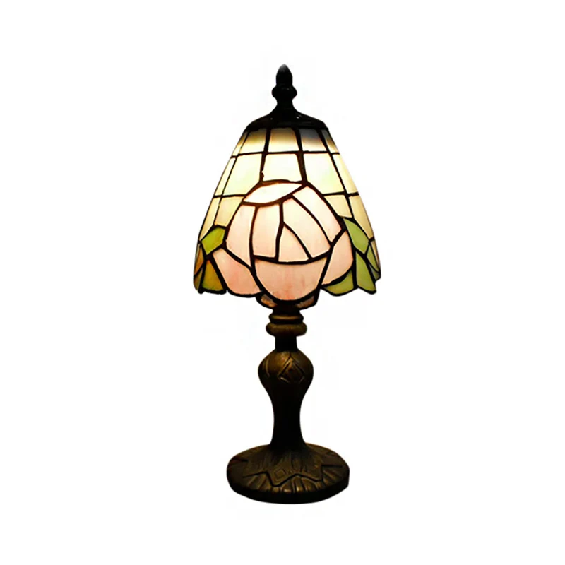 Lampada da tavolo rosa Lampada d'accento 1 luce vetro colorato rustico bianco e rosa per comodino