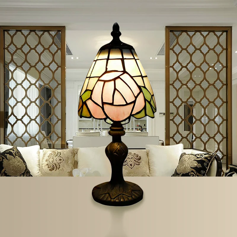 Lampada da tavolo rosa Lampada d'accento 1 luce vetro colorato rustico bianco e rosa per comodino