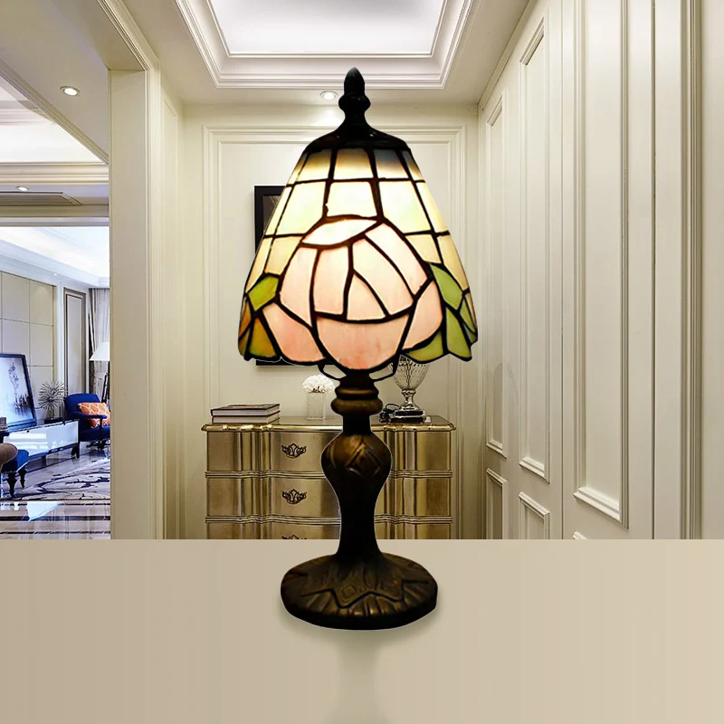 Lampada da tavolo rosa Lampada d'accento 1 luce vetro colorato rustico bianco e rosa per comodino