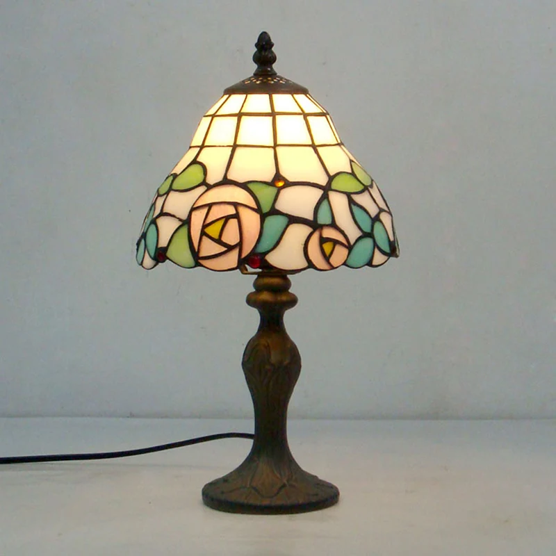 Lampada da tavolo rosa Lampada d'accento 1 luce vetro colorato rustico bianco e rosa per comodino