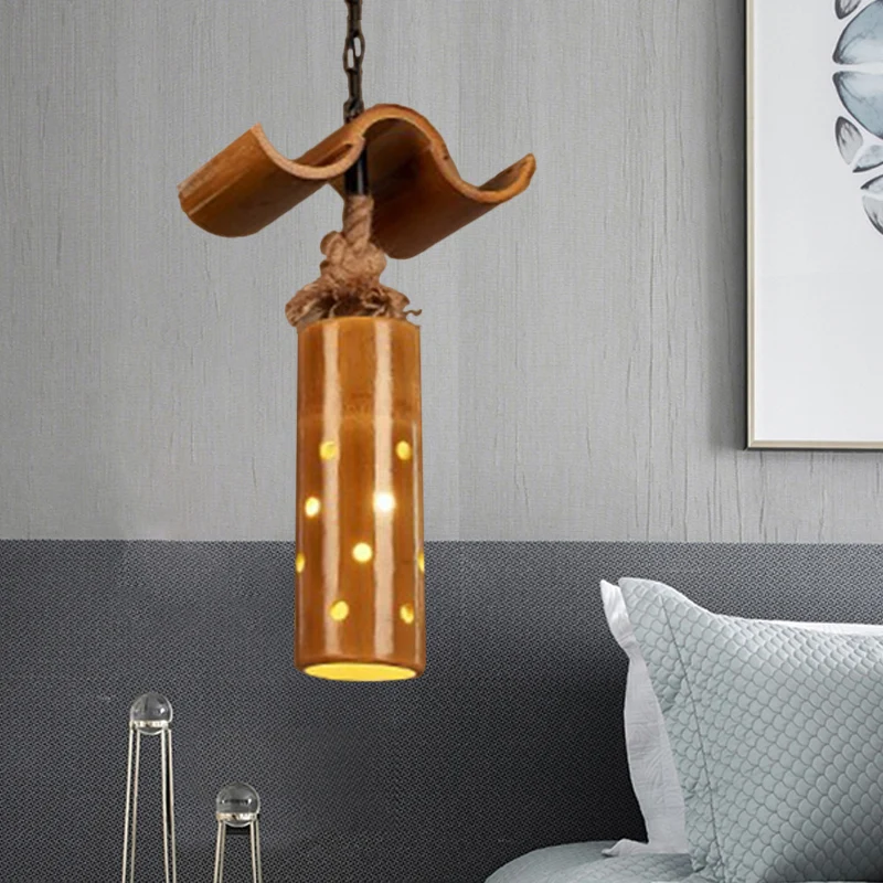 Lampadario Sospensione Cilindro Plafoniera Ferro Stile Retrò Colore Marrone per Bar Bistrot