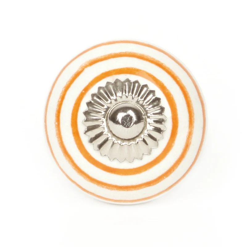 Perilla de cerámica blanca rayas naranja