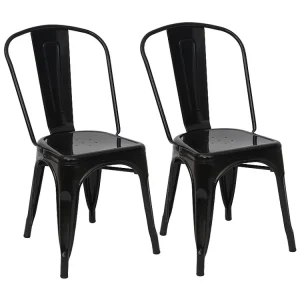 Set 2x sedie bar bistrot impilabili design industriale MCW-A73 metallo verniciato nero