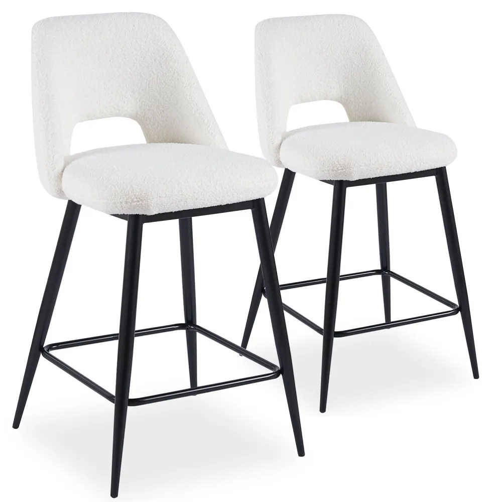 Set di 2 sedie da bar Ecuador metallo nero con tessuto bouclette crema
