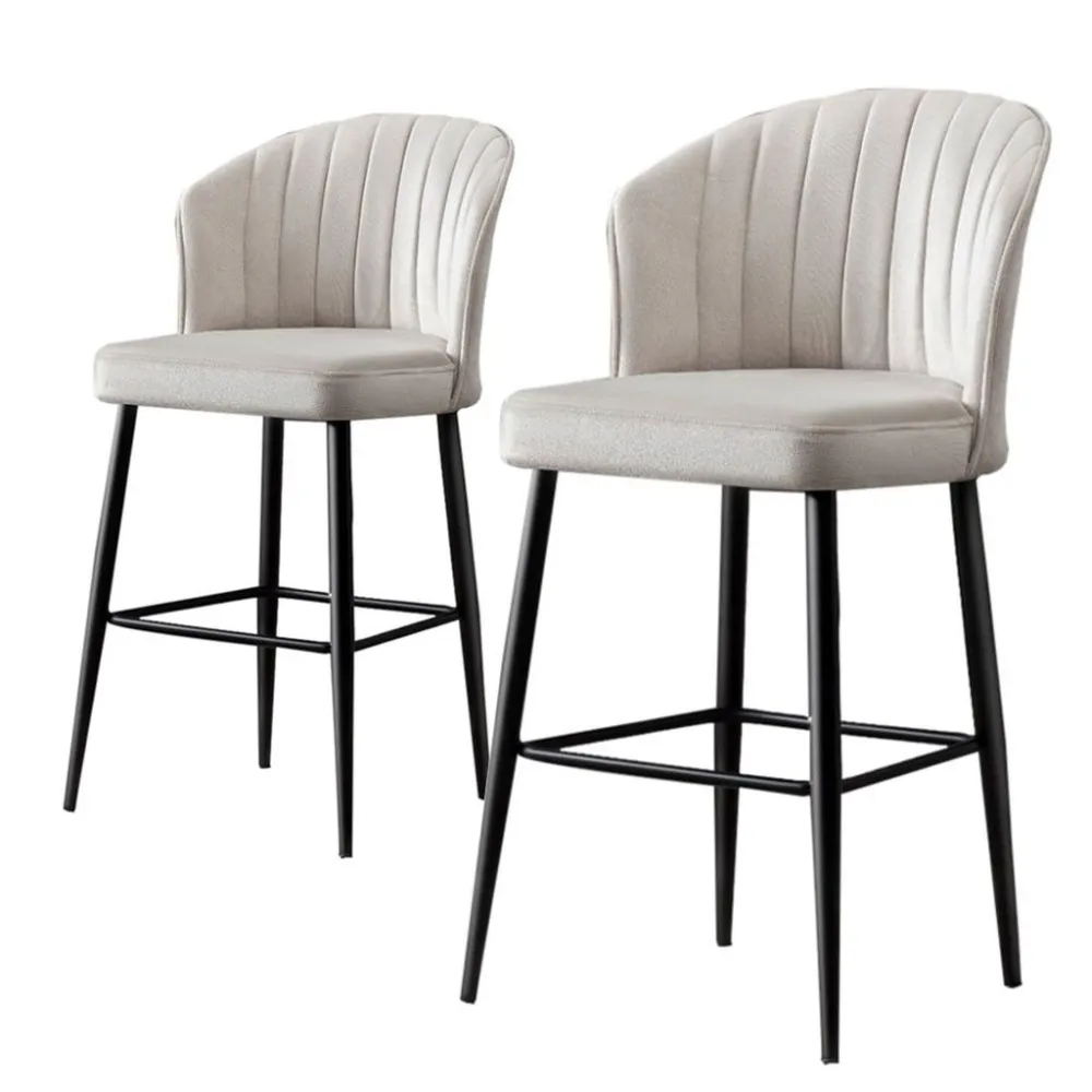 Set di 2 sedie da bar Iria velluto bianco crema e metallo nero