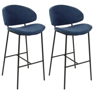 Sgabello da bar Set di 2 Tessuto Blu marino KIANA