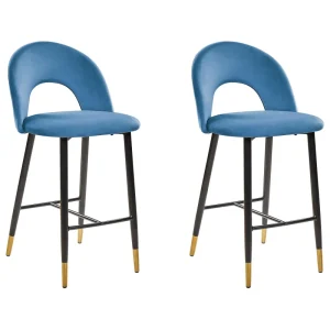 Sgabello da bar Set di 2 Velluto Blu FALTON