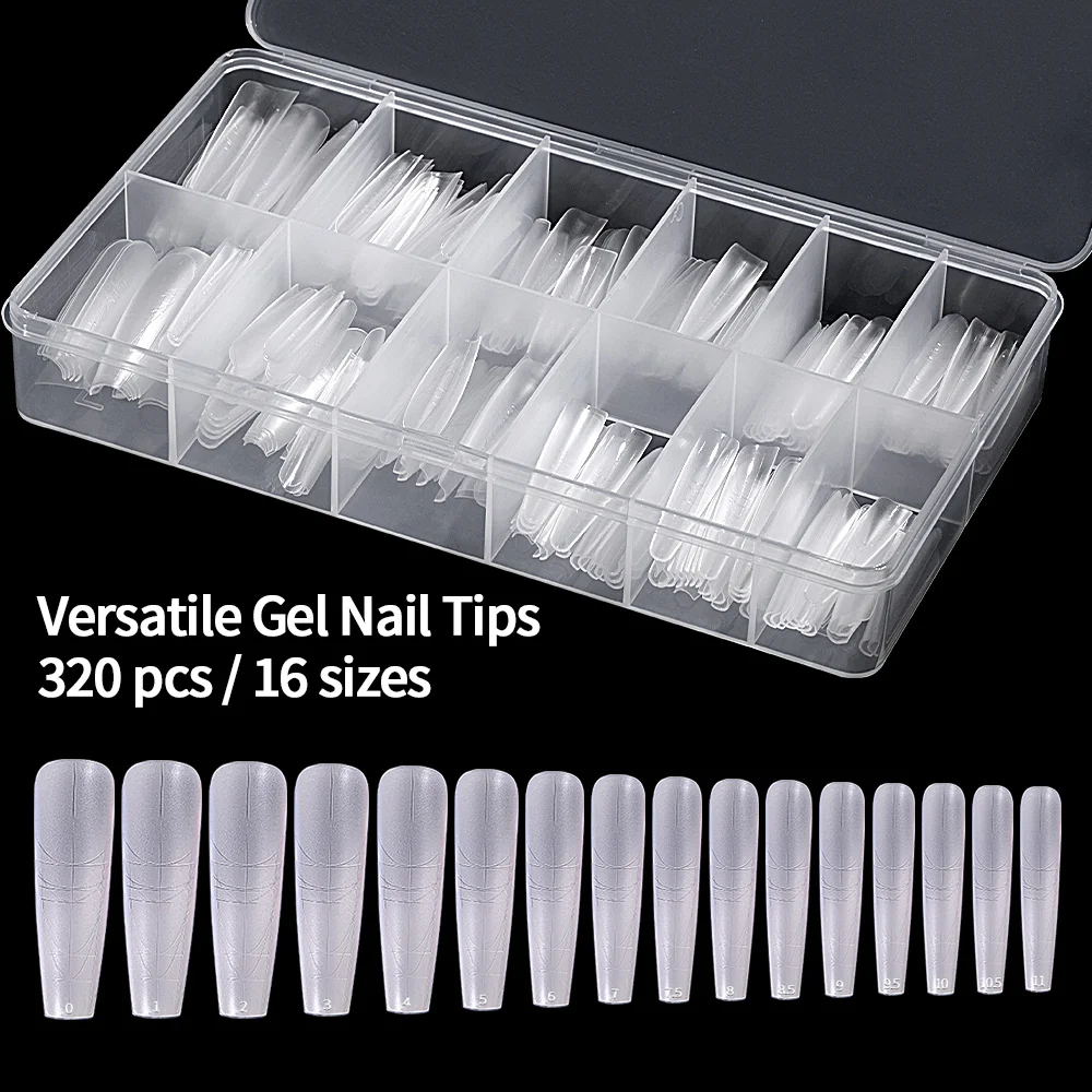 Versatile Gel Nail Tips 320Pcs - 16 Sizes Variabile Shapes Clear Soak Off