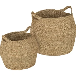 Ceste Portaoggetti Rebecca Mobili Parota 35x35x35 Alga Marina Marrone Boho SET 2 pezzi