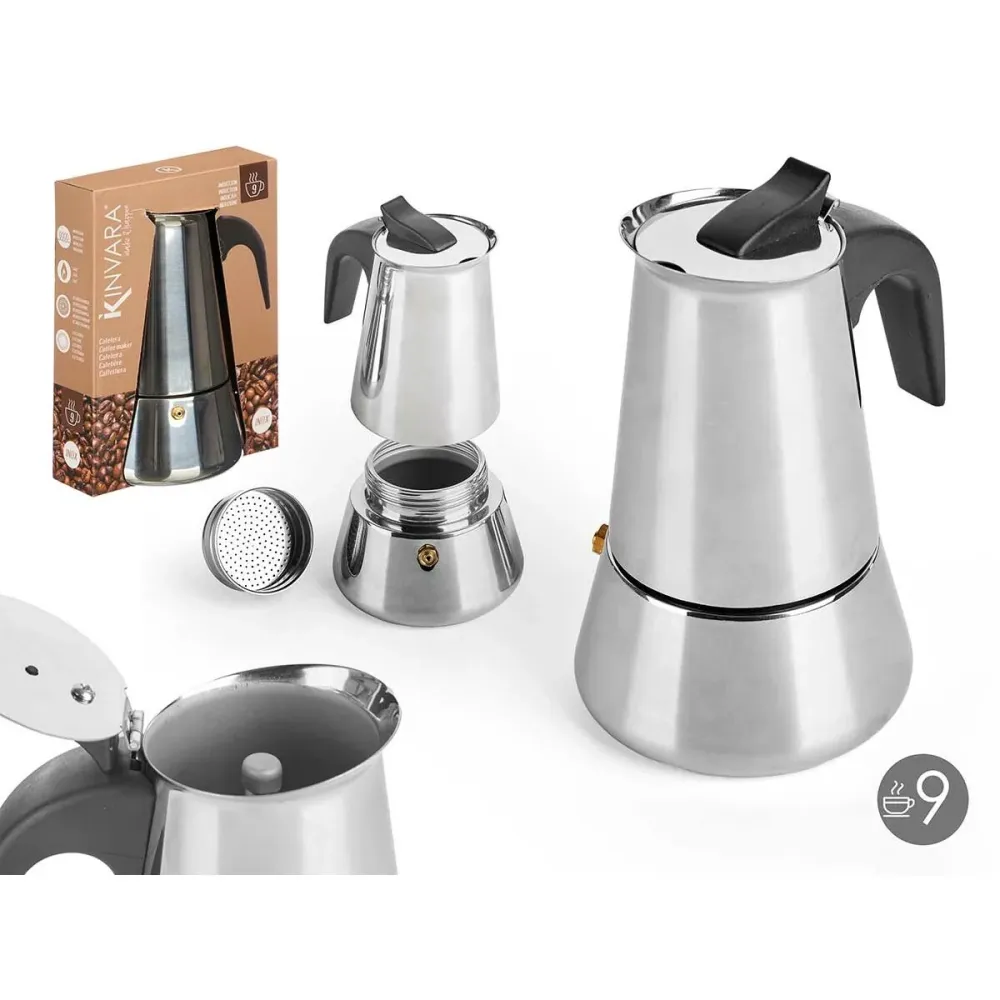 Caffettiera Italiana Kinvara Nero Argentato Acciaio Plastica 9 Tazze