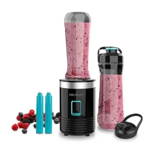 Cecotec Frullatore per smoothies con recipiente portatile, 4 lame con rivestimento titanio nero da 350 W.