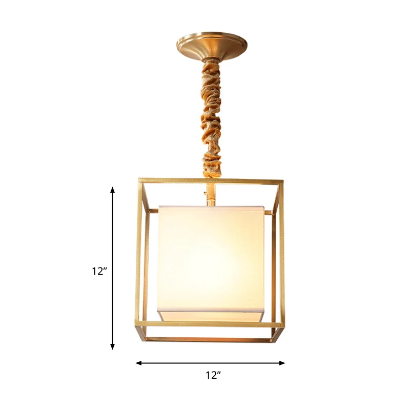 Lampadario quadrato tessuto consueto 2/3/4 luci per sala da pranzo, plafoniera con cornice cubica dorata, larghezza 10"/12...