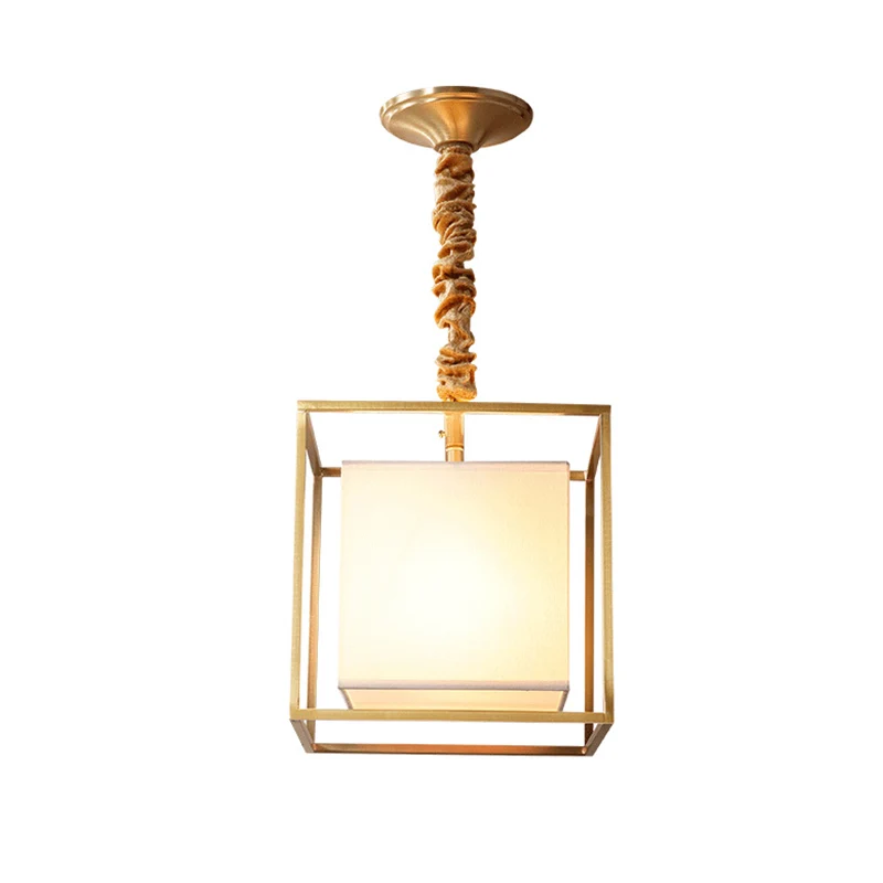 Lampadario quadrato tessuto consueto 2/3/4 luci per sala da pranzo, plafoniera con cornice cubica dorata, larghezza 10"/12...