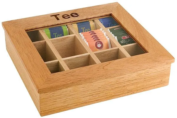 Scatola da tè APS con 12 scomparti 31 x 28 cm altezza: 9 cm scatola legno distinto con finestra trasparente acrilico 11775