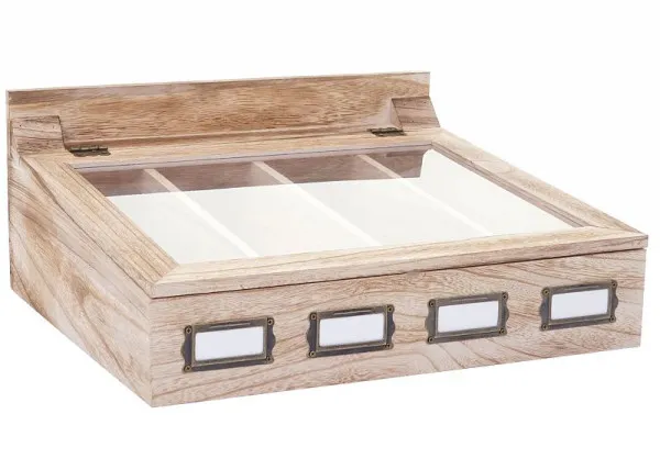 Scatola portaoggetti Mendler HWC-C25 scatola da tè portagioie paulownia 17x37x33cm marrone naturale 69453