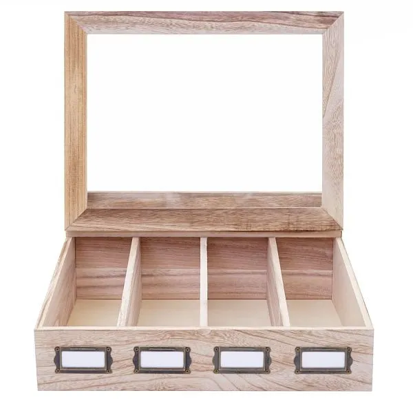 Scatola portaoggetti Mendler HWC-C25 scatola da tè portagioie paulownia 17x37x33cm marrone naturale 69453