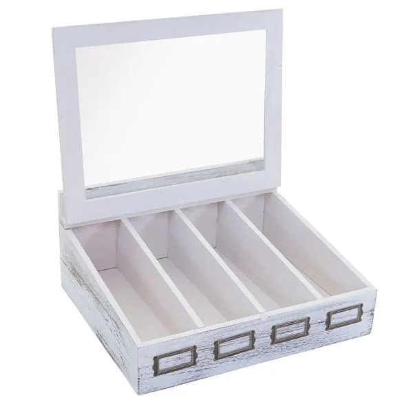 Scatola portaoggetti Mendler HWC-C25 scatola da tè portagioie paulownia 17x37x33cm bianco squallido 61211