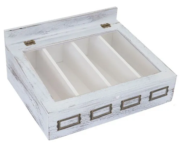 Scatola portaoggetti Mendler HWC-C25 scatola da tè portagioie paulownia 17x37x33cm bianco squallido 61211