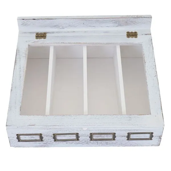 Scatola portaoggetti Mendler HWC-C25 scatola da tè portagioie paulownia 17x37x33cm bianco squallido 61211