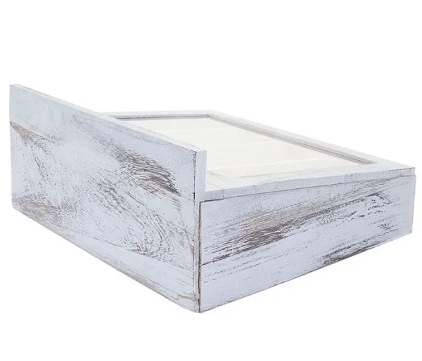 Scatola portaoggetti Mendler HWC-C25 scatola da tè portagioie paulownia 17x37x33cm bianco squallido 61211