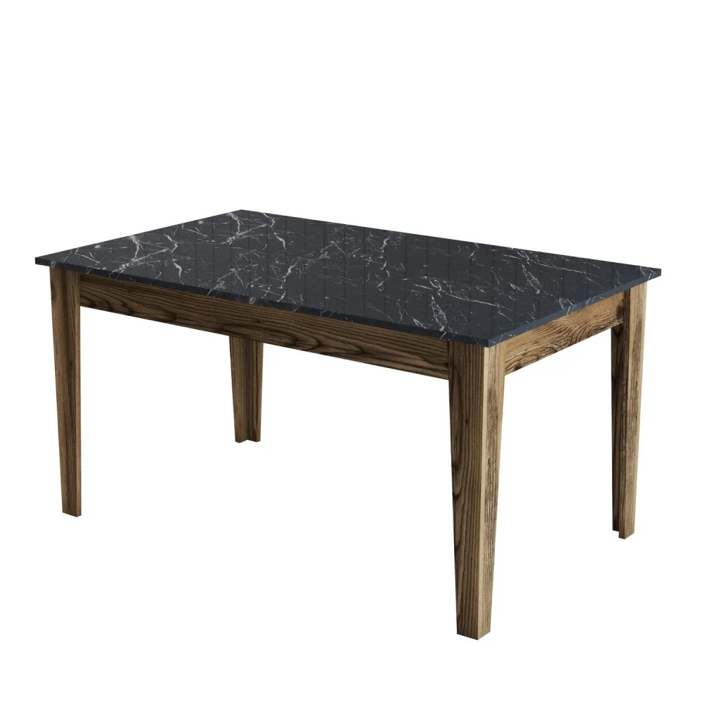 Centrotavola Decorativo Tavolo da pranzo Kaltes con contenitore L145cm Effetto marmo nero e legno