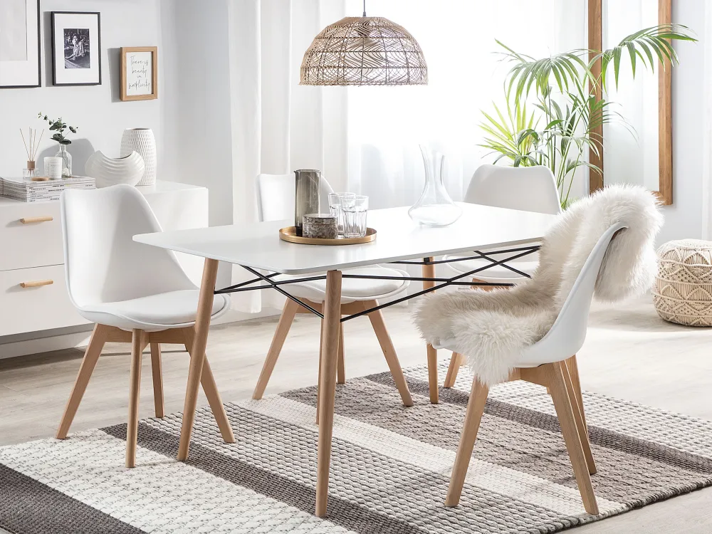 Centrotavola Decorativo Tavolo da pranzo legno limpido e bianco 140 x 80 cm BIONDI