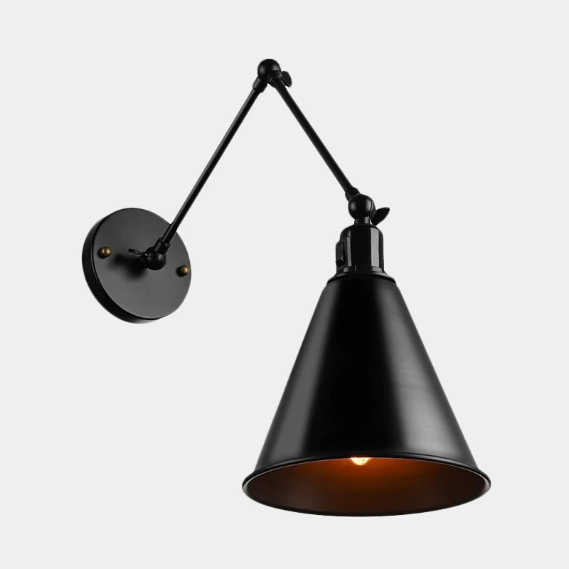 Lampada da parete per tavolo da pranzo cono, antica ed elegante, ferro battuto, con 1 testa, lampada da parete nera/bianca