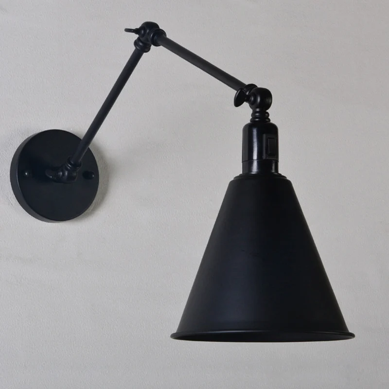Lampada da parete per tavolo da pranzo cono, antica ed elegante, ferro battuto, con 1 testa, lampada da parete nera/bianca