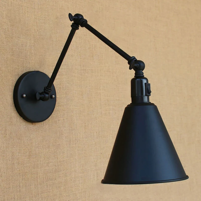 Lampada da parete per tavolo da pranzo cono, antica ed elegante, ferro battuto, con 1 testa, lampada da parete nera/bianca