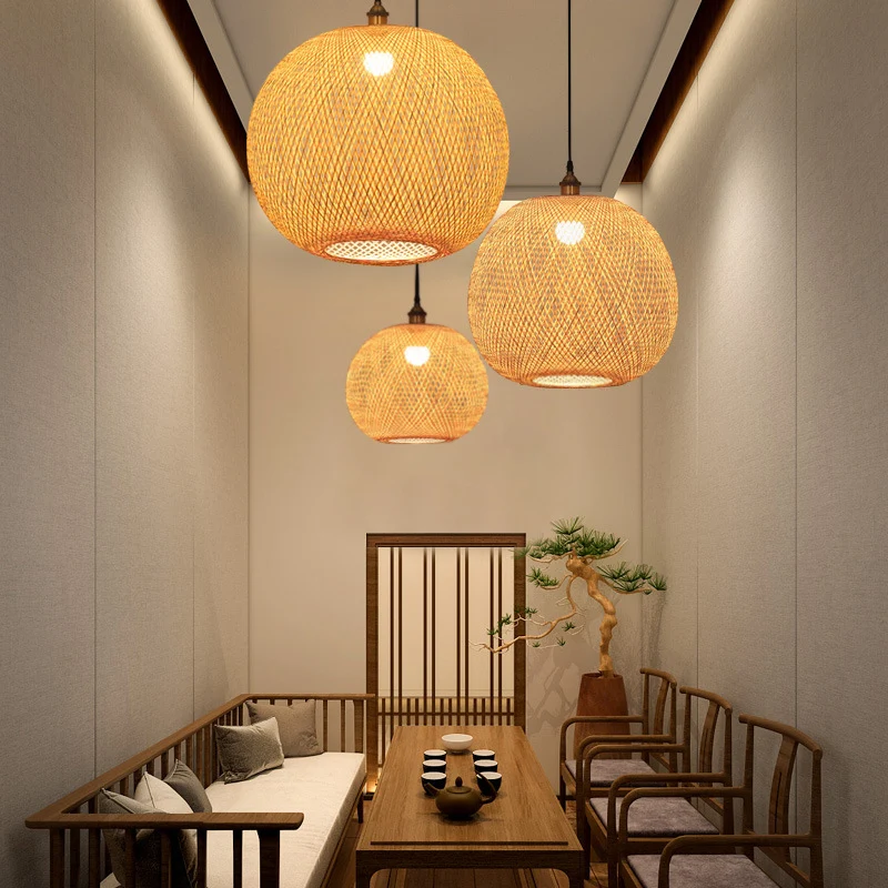 Lampada sospensione per sala da pranzo da 12"/14"/21,5" W 1 lampadina Lampada sospensione panna asiatica con paralume bamb...