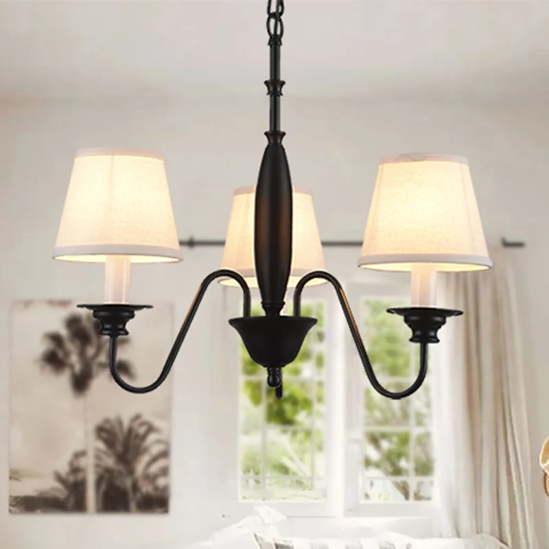 Lampadario candela nera Lampada sospensione per ristorante tessuto rustico con paralume tessuto affusolato