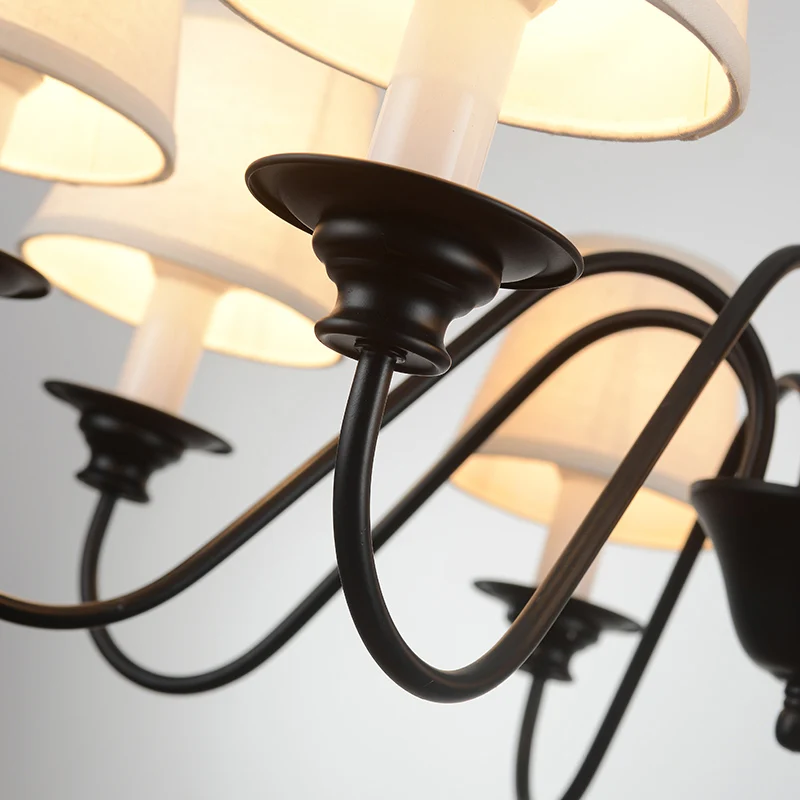 Lampadario candela nera Lampada sospensione per ristorante tessuto rustico con paralume tessuto affusolato