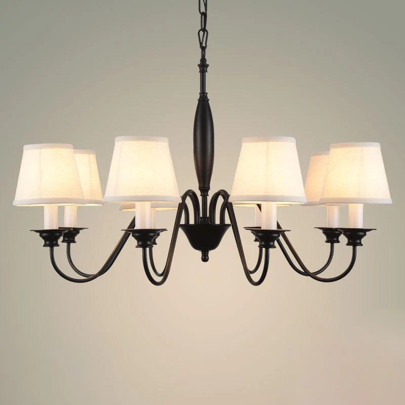Lampadario candela nera Lampada sospensione per ristorante tessuto rustico con paralume tessuto affusolato