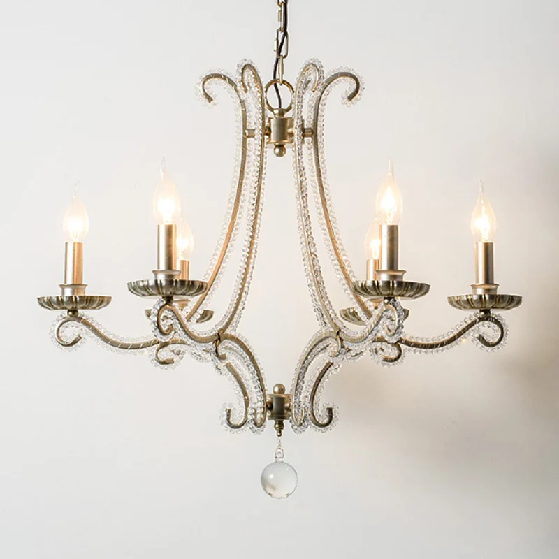 Lampadario candelabri con finitura cromata con perline di cristallo Lampada goccia country francese per sala da pranzo